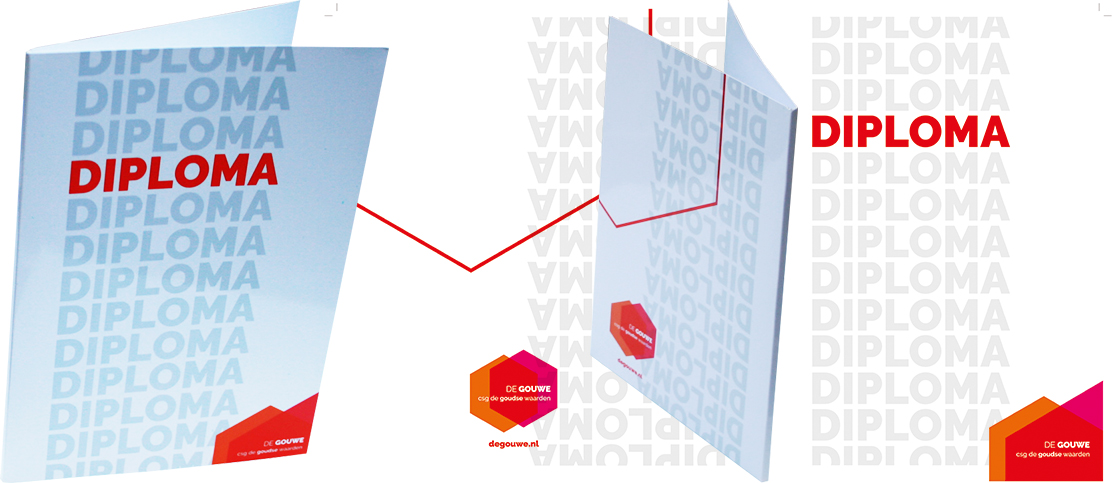 Kartonnen diploma vouwmap voor CSG De Goudse Waarden in Gouda