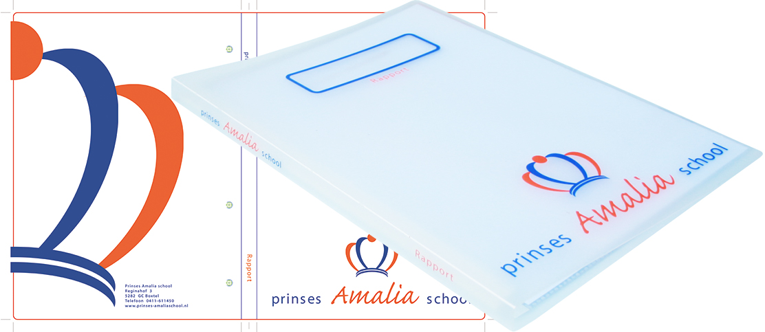rapport hechtmap in zeefdruk bedrukt voor De Prinses Amaliaschool in Boxtel.