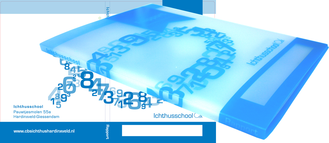 Nieuwe 100% recyclebare rapport snelhechter schoolmap voor de Ichthusschool te Hardinxveld-Giessendam is in zeefdruk bedrukt.