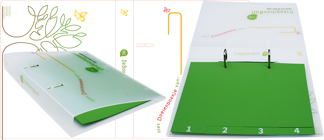 Ringbandmap voor formulieren tot A5 formaat: het nieuwe Doelenboekje voor IKC De Boomgaard in Amsterdam.
