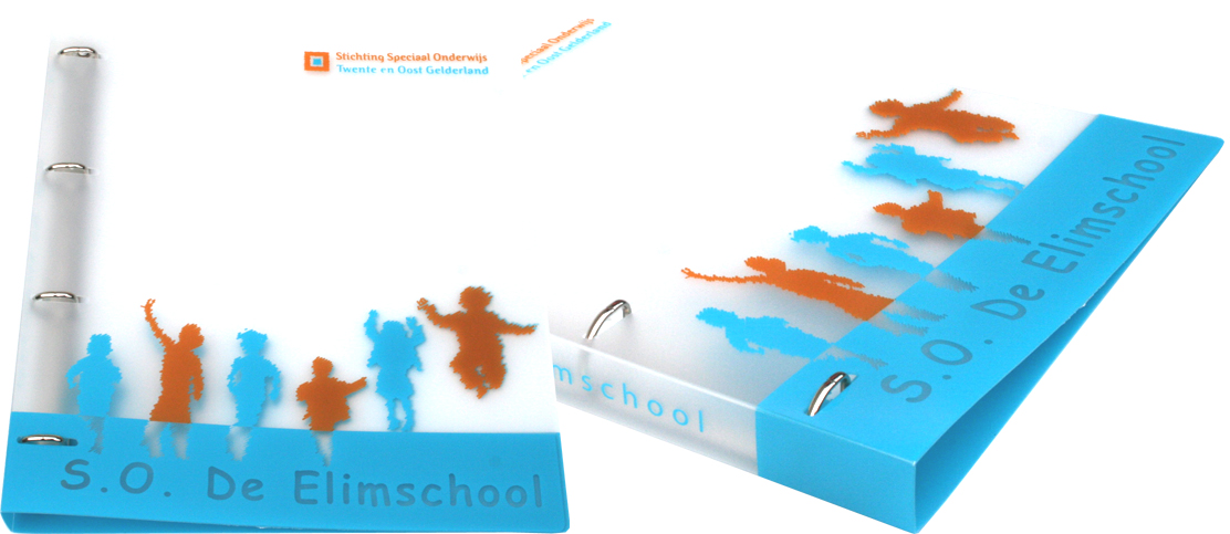 Schoolmap in 2 kleuren zeefdruk voor SO De Elimschool in Hellendoorn