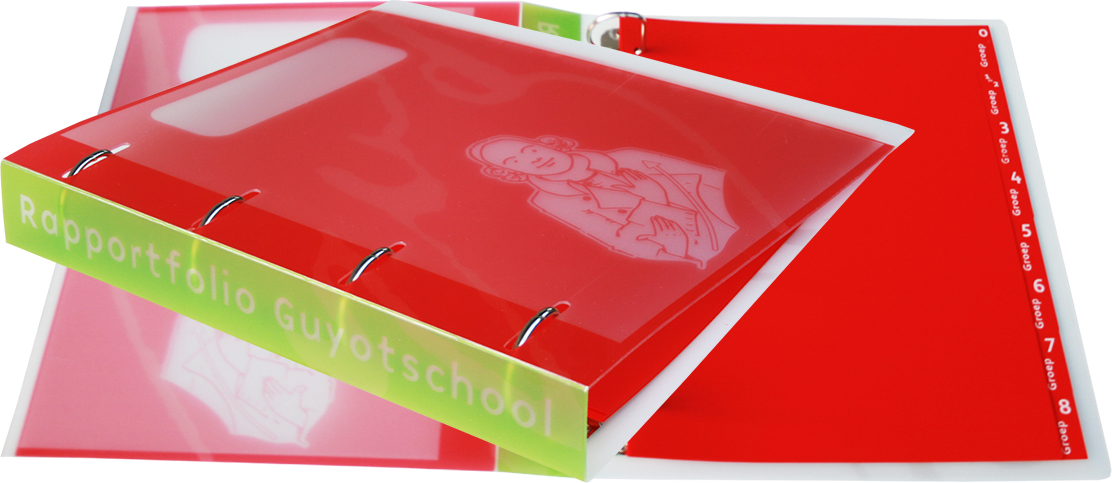 Portfolio ringbandmap en 8-delige set rode tabbladen voor Kentalis Guyotschool in Haren.