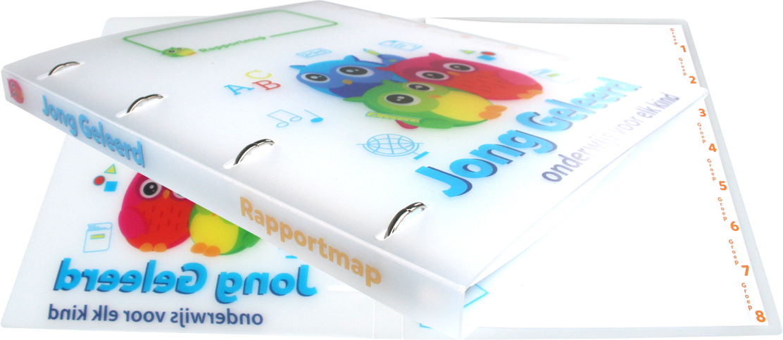 School rapportmap, tabbladen en showtassen voor de Jong Geleerd in Halfweg