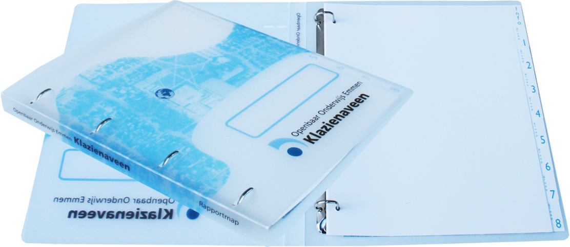 Full colour digitaal bedrukte rapport ringbandmap OBS Klazinaveen.