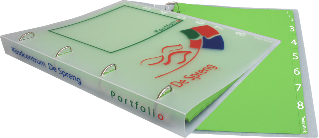 Portfolio ringbandmap IKC De Spreng Barneveld met speciaal gemaakte set groene tabbladen