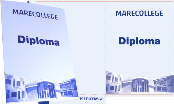 Deze diploma vouwmap voor het Mare College in Leiden is full colour gedrukt en wordt geleverd in kleinere aantallen!