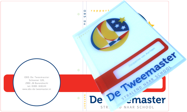 OBS de Tweemaster in Barendrecht: de nieuwe schoolmap is een snelhechtmap met een full colour bedrukking van het logo, supergroot & meer.