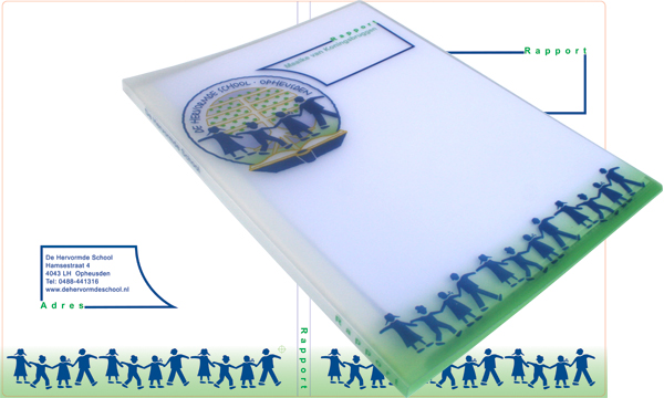 Full colour bedrukte rapportmap voor De Hervormde School in Opheusden.